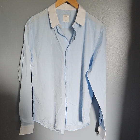 Sandro Light Blue Dress Shirt with White Collar - Picture 10 of 12